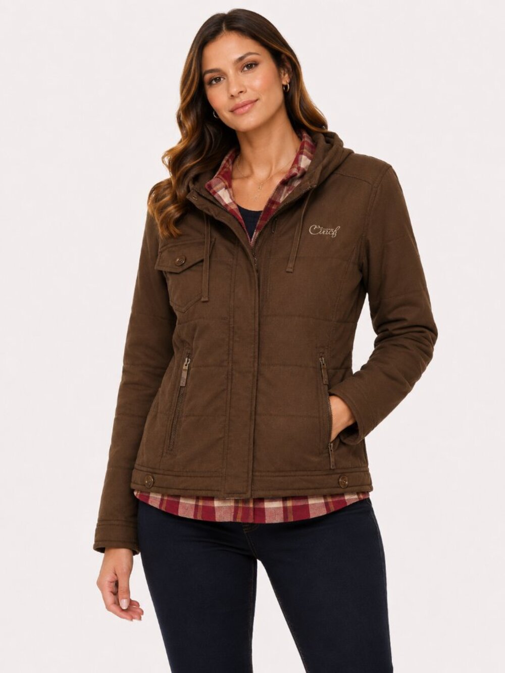 Coogi Brown Quilted Jacket w/ Plaid Lining – Size S